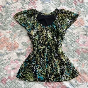 Ann Taylor Black and Blue Sequin Peplum Blouse